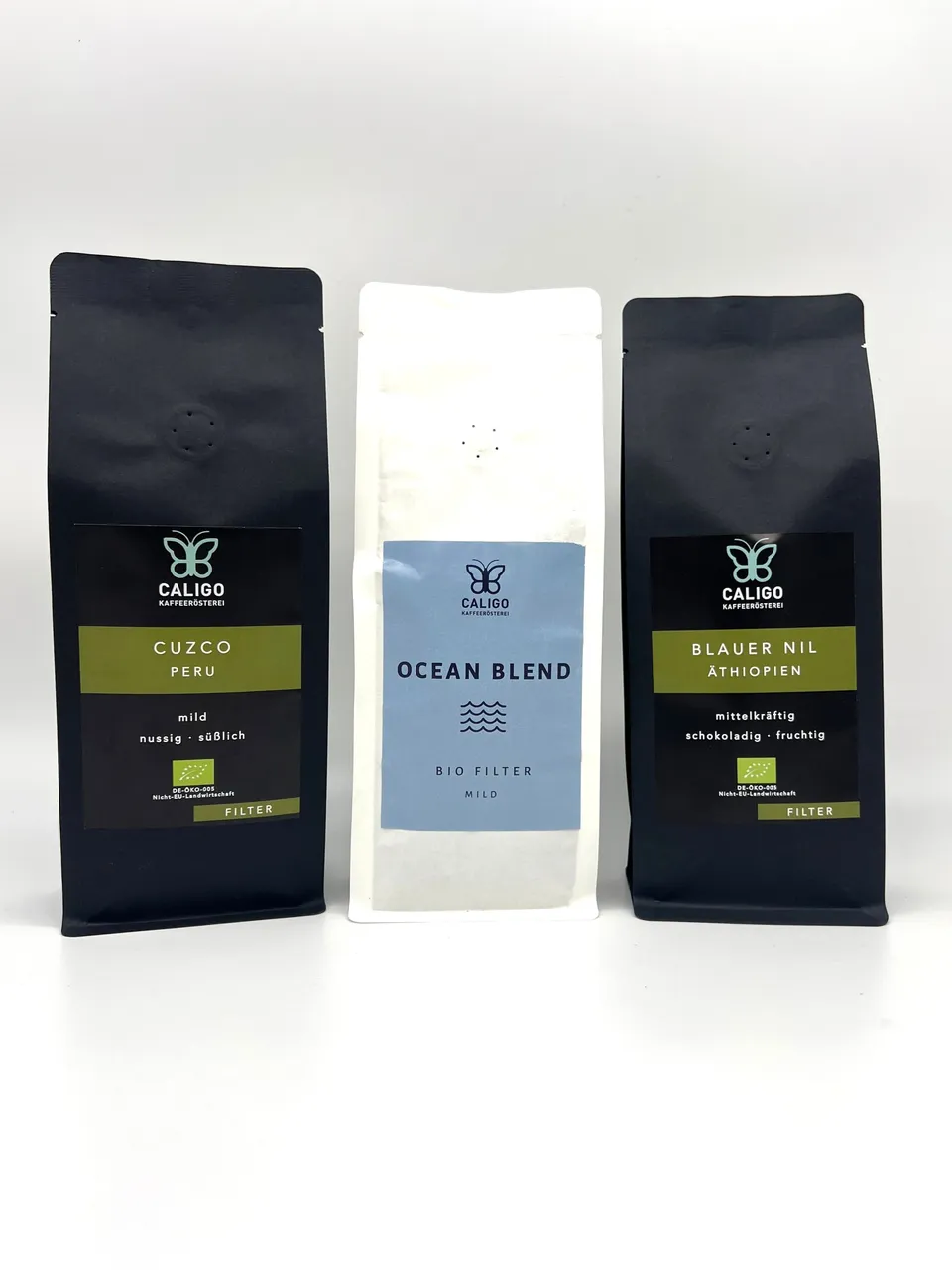 Caligo Probier-Set BIO-Kaffee 3x250g Bohnen nussig