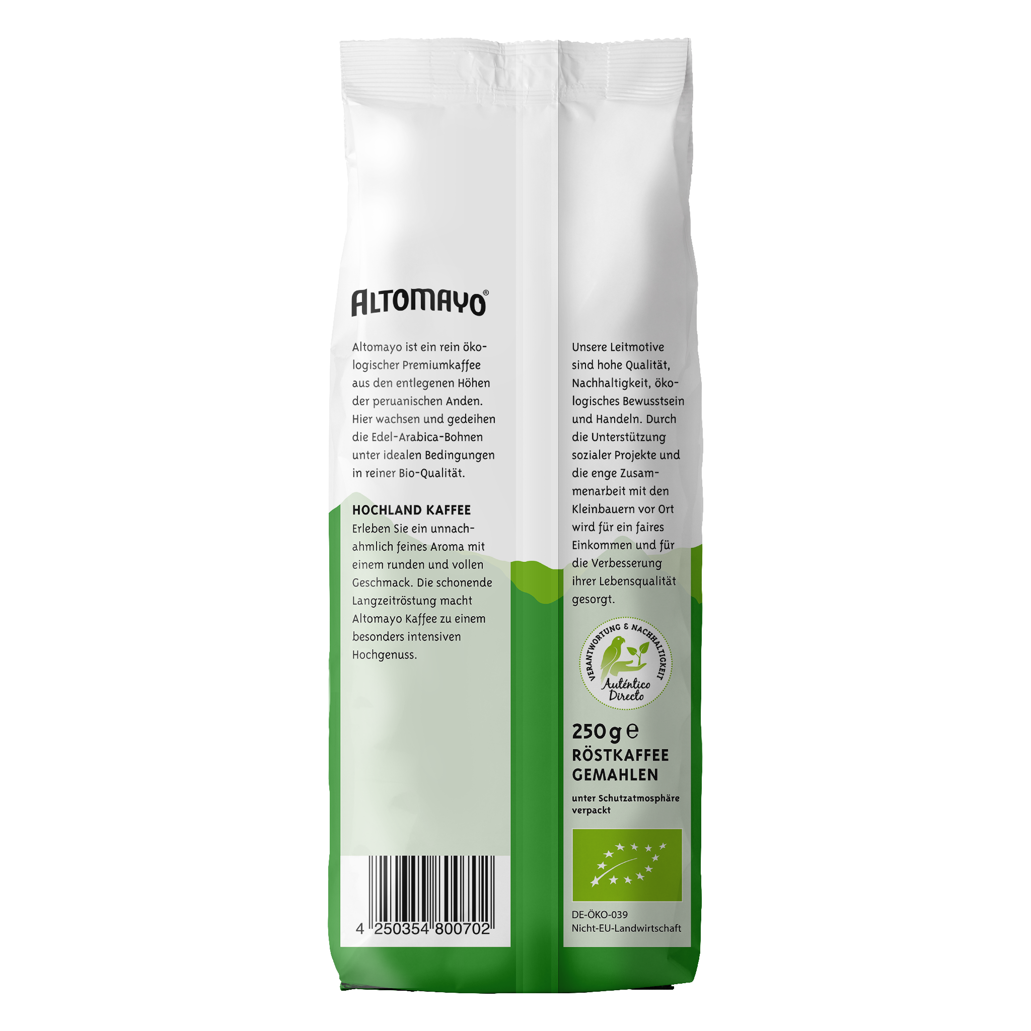Altomayo Bio Hochland Kaffee Peru 250 g gemahlen mild