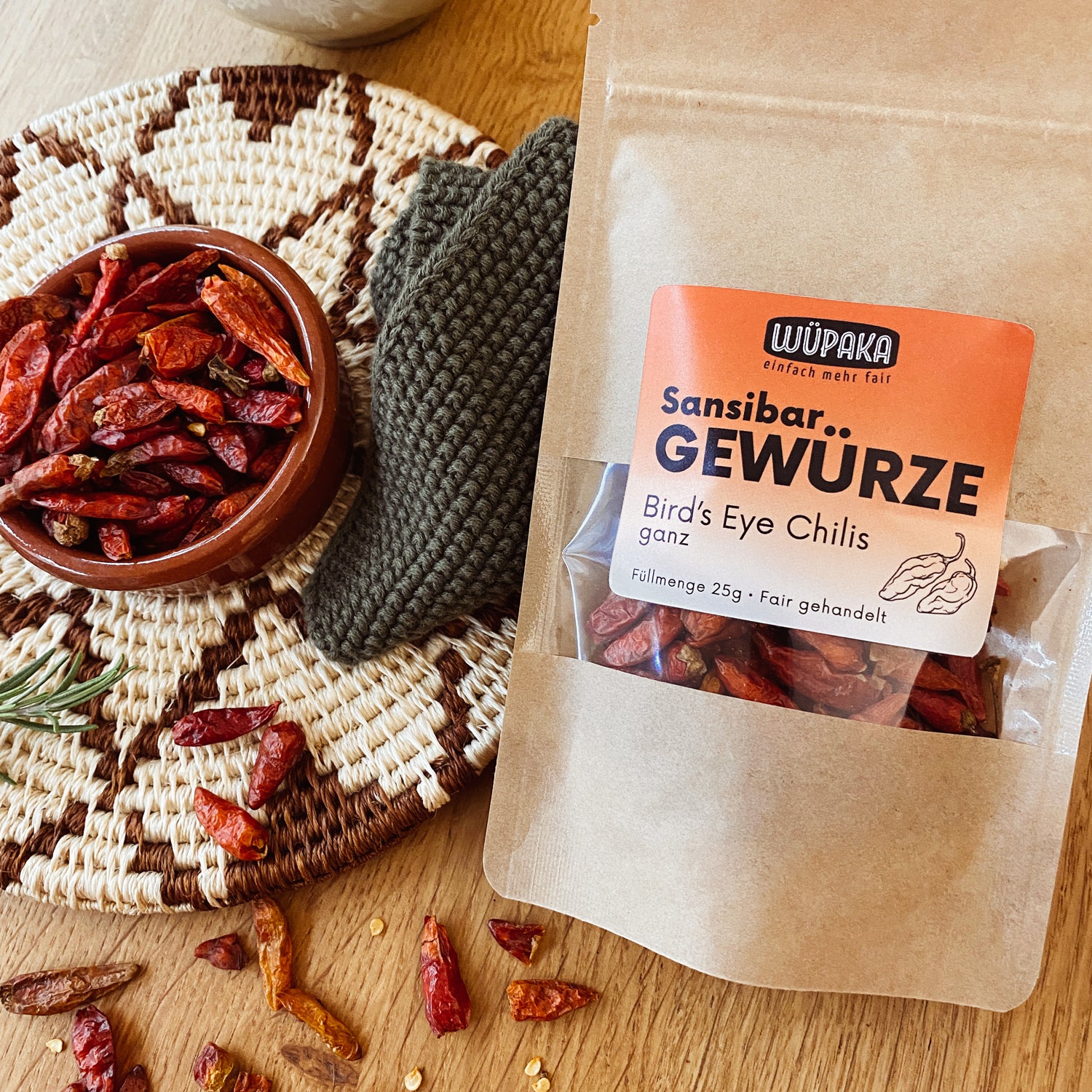 WÜPAKA Gewürze Bird's Eye Chilis 25g extra scharf