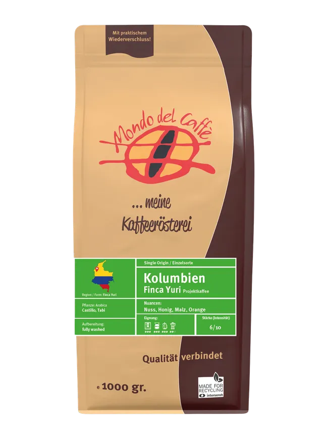 Mondo del Caffè Kaffees Kolumbien Kaffee ganze Bohne 1 kg Finca Yuri