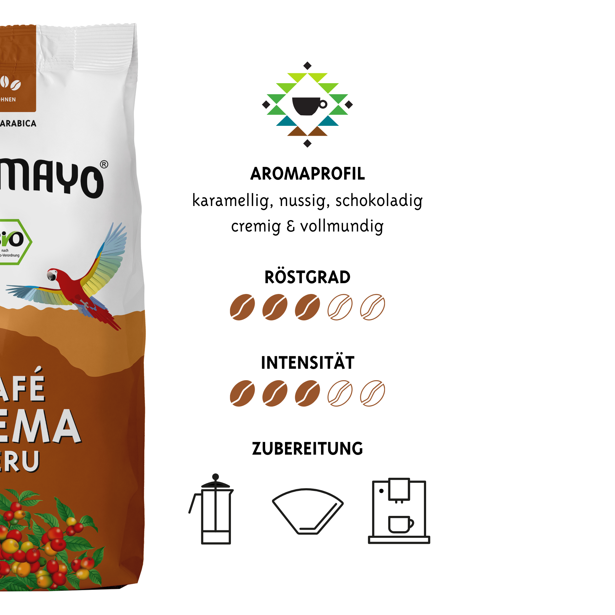 Altomayo Bio-Kaffee Café Crema Bohnen 1000 g mild