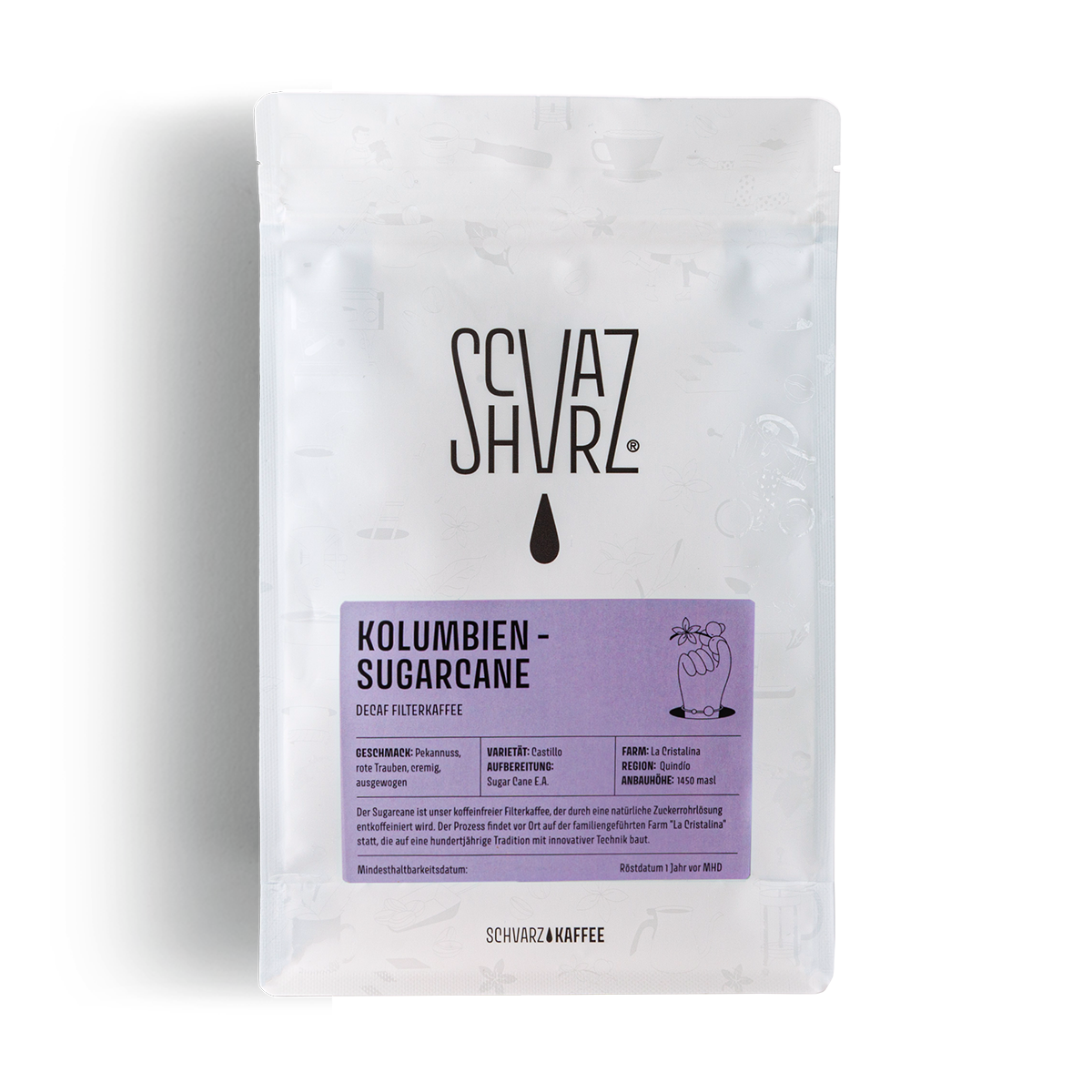Schvarz Kolumbien Decaf Filterkaffee 250 g Bohnen