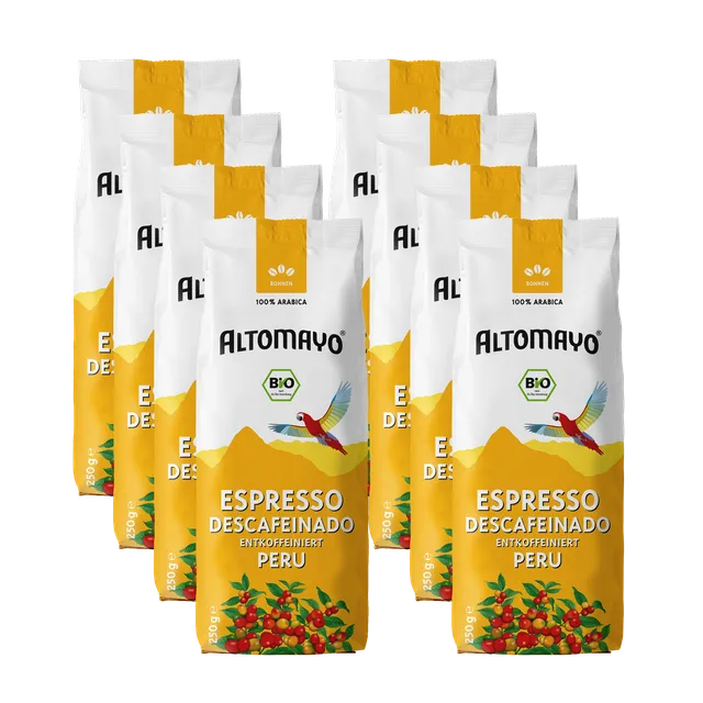 Altomayo Bio-Entkoffeiniert Espresso Bohnen 8 x 250 g koffeinfrei