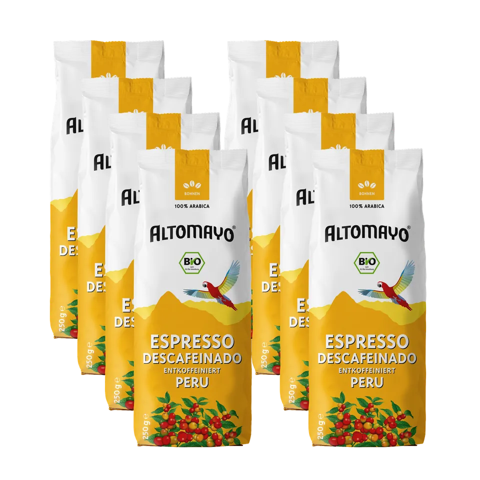 Altomayo Bio-Entkoffeiniert Espresso Bohnen 8 x 250 g koffeinfrei