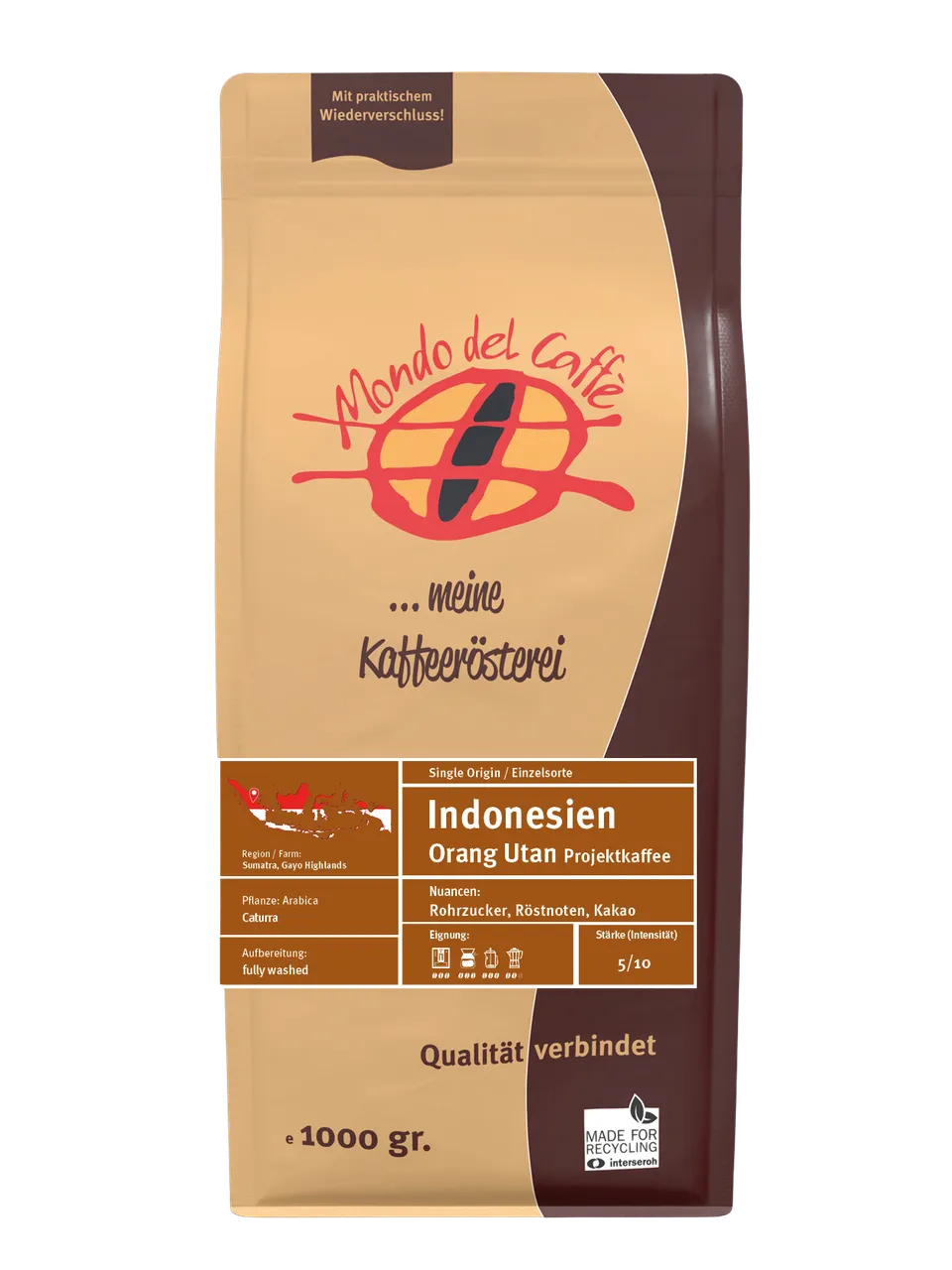 Mondo del Caffè Indonesien Kaffee ganze Bohne 1 kg