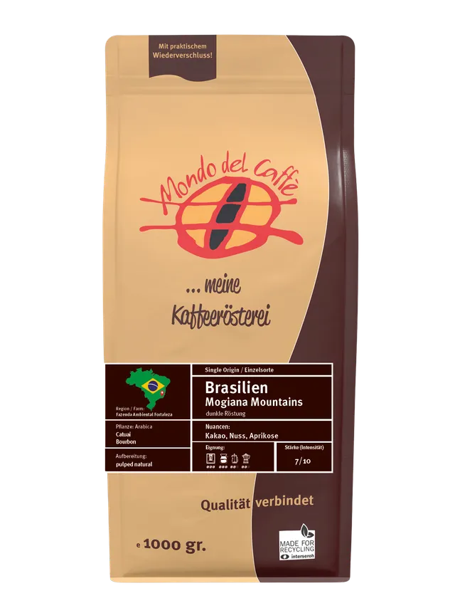 Mondo Brasilien Kaffee ganze Bohnen 1kg dunkle Röstung