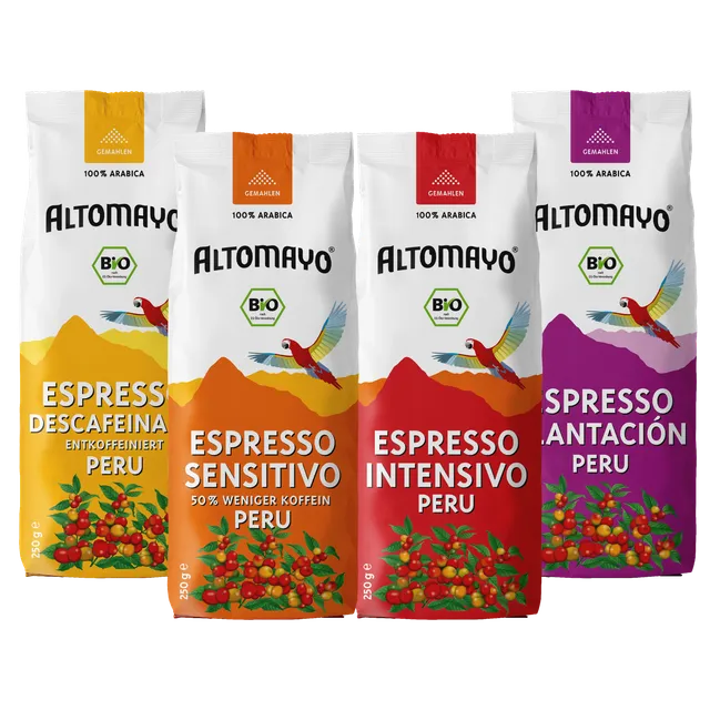 Altomayo Probierset Espresso gemahlen 4x250g klassisch koffeinfrei