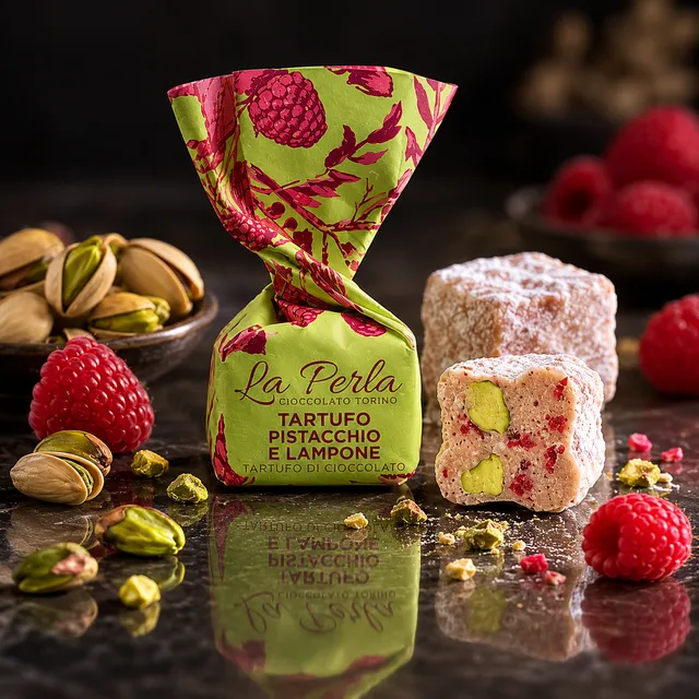 La Perla Pistacchio e Lampone Trüffel 1 Stück weiß