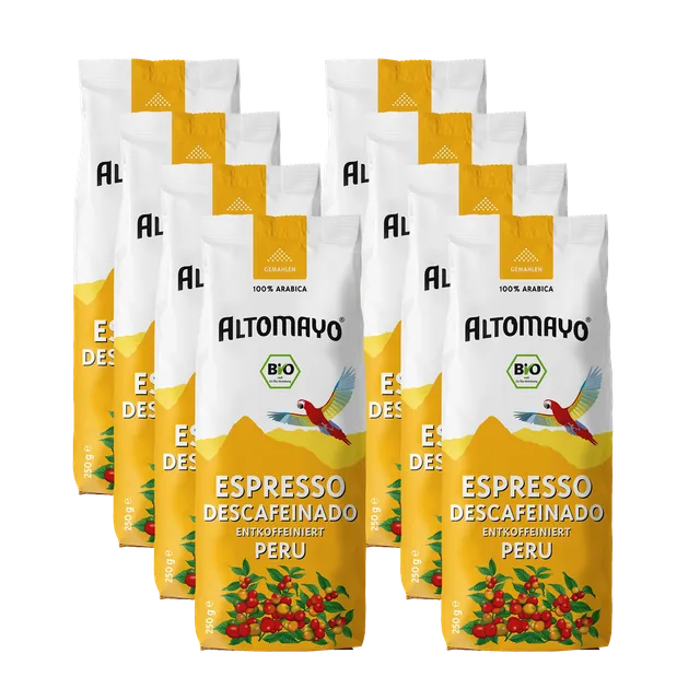 Altomayo Bio-Entkoffeiniert Espresso gemahlen 8 x 250 g