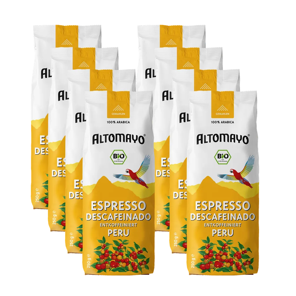 Altomayo Bio-Entkoffeiniert Espresso gemahlen 8 x 250 g