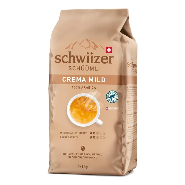 Schwiizer Schüümli Crema Mild Kaffeebohnen 1 kg Arabica