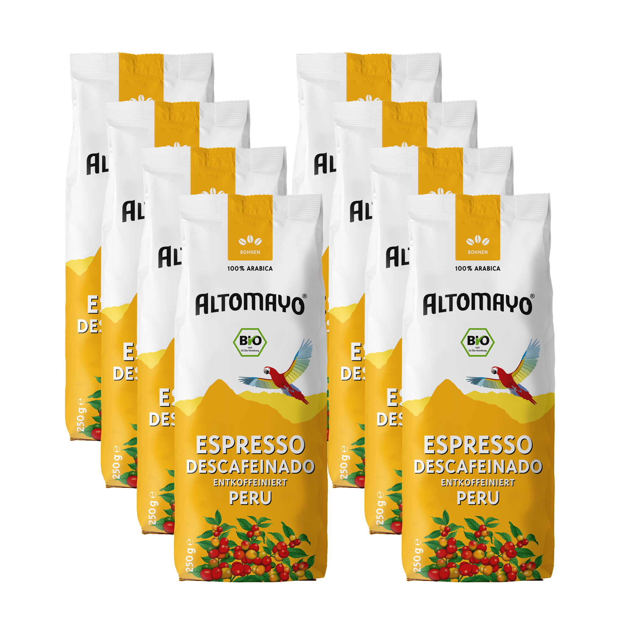 Altomayo Bio-Entkoffeiniert Espresso Bohnen 8 x 250 g koffeinfrei