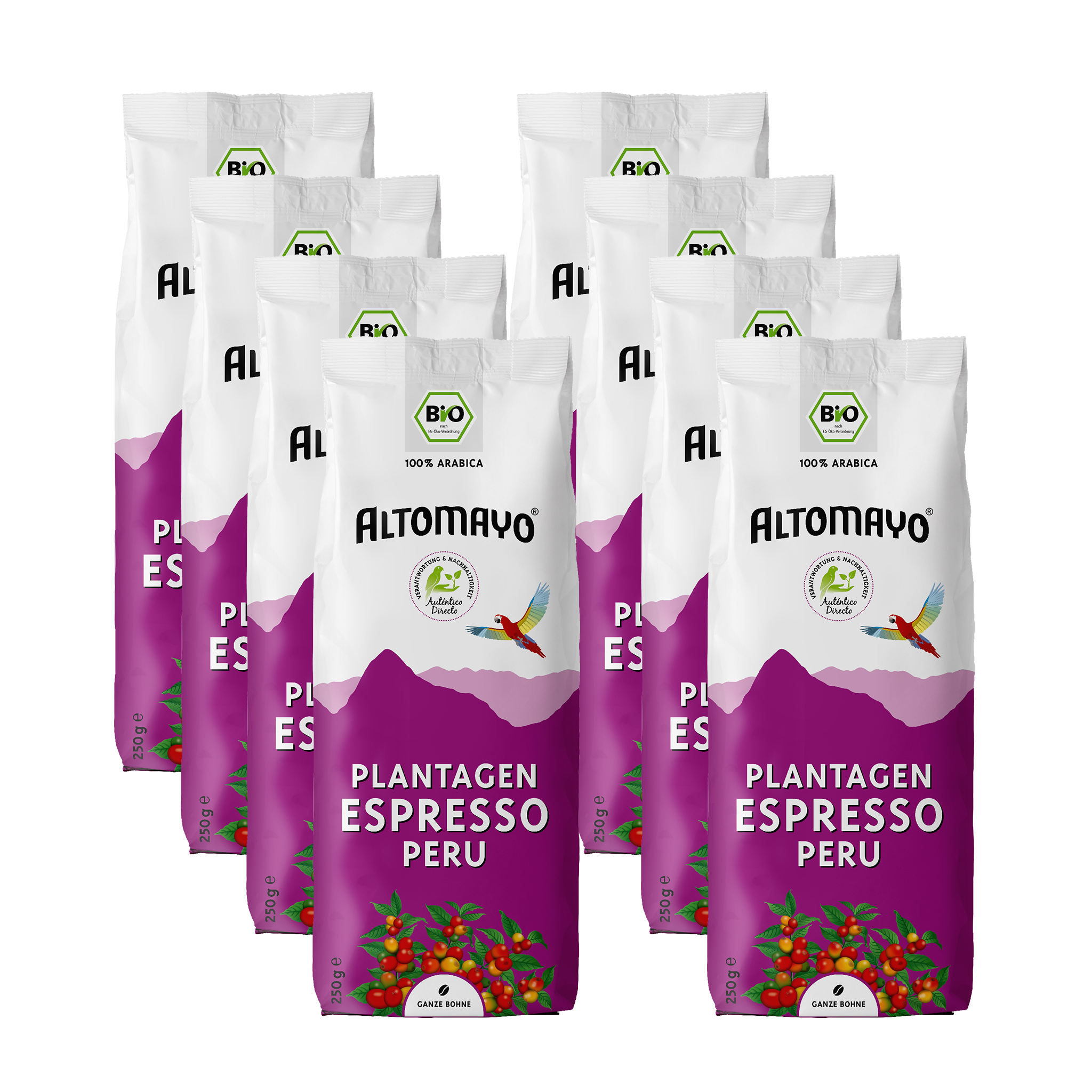 Altomayo Bio-Espresso Plantagen Espresso Peru Bohnen 8 x 250 g fruchtig