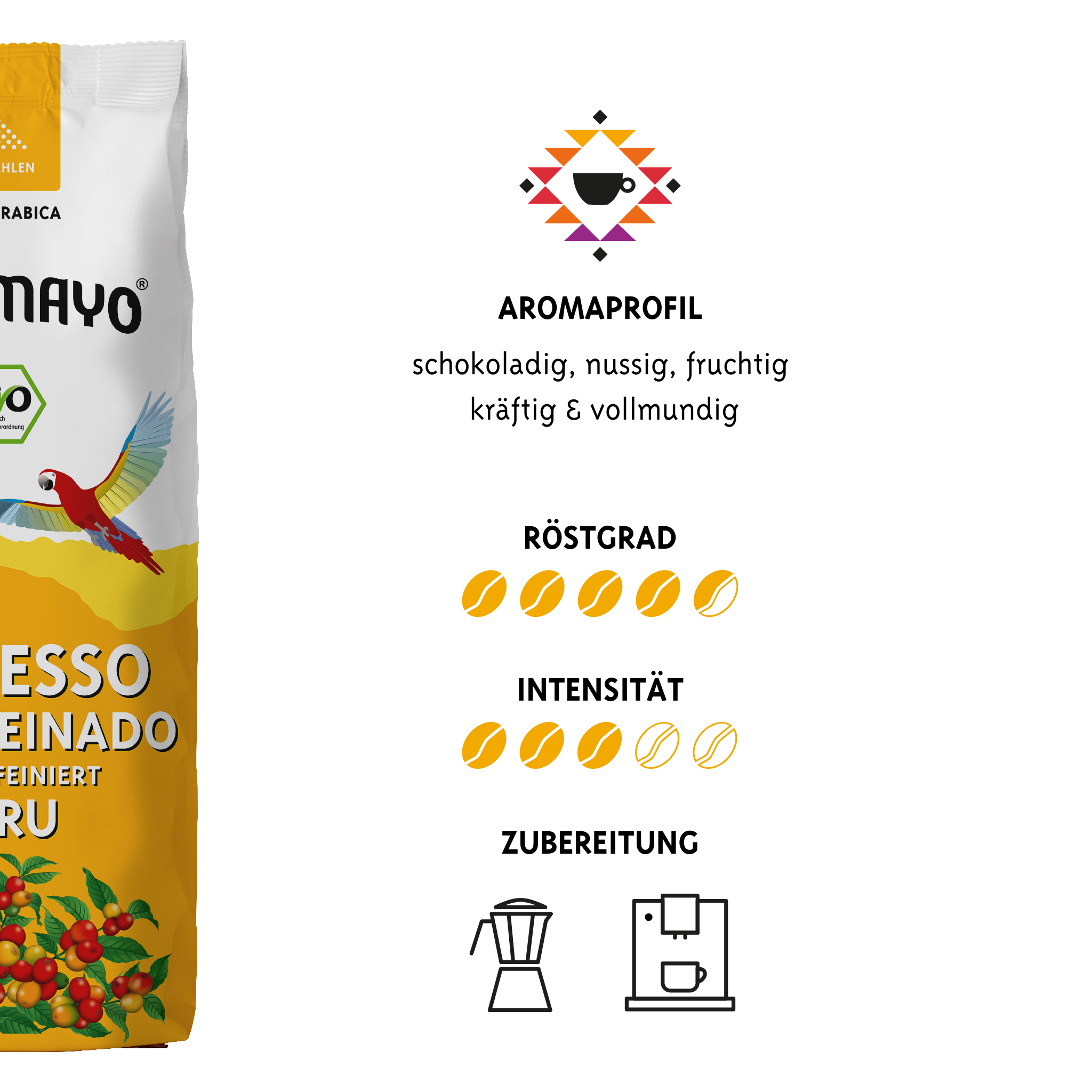 Altomayo Bio-Entkoffeiniert Espresso gemahlen 8 x 250 g