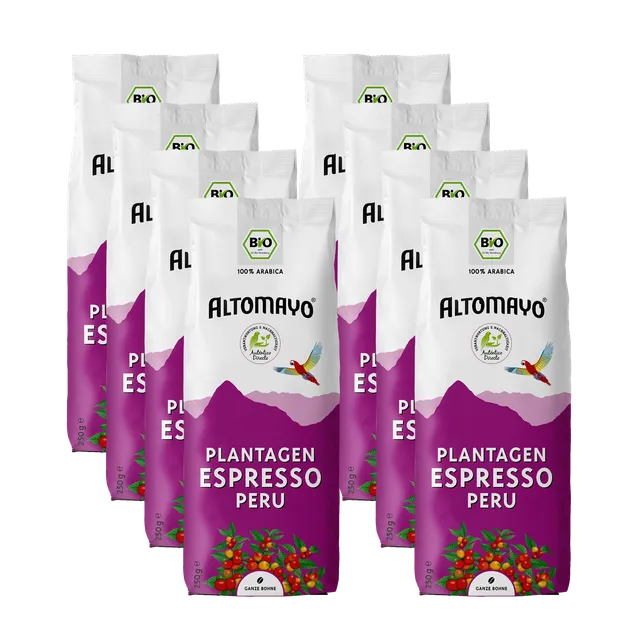 Altomayo Bio-Espresso Plantagen Espresso Peru Bohnen 8 x 250 g fruchtig