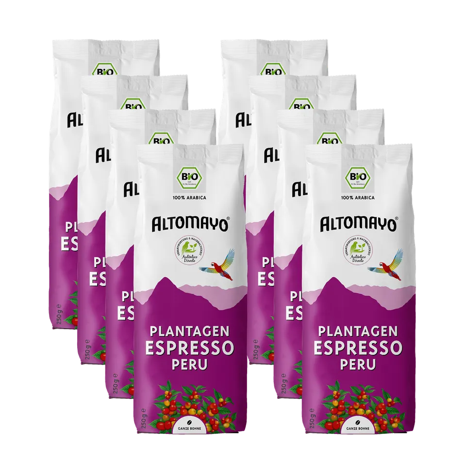 Altomayo Bio-Espresso Plantagen Espresso Peru Bohnen 8 x 250 g fruchtig