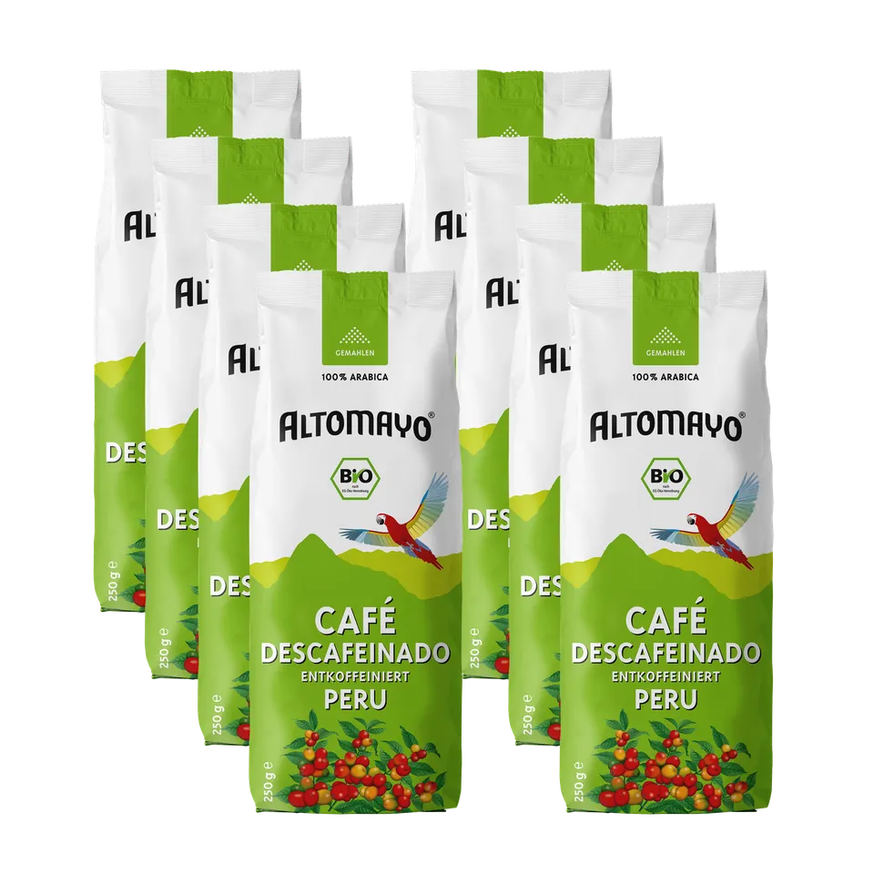 Altomayo Bio-Entkoffeiniert Descafeinado Kaffee gemahlen 8 x 250 g