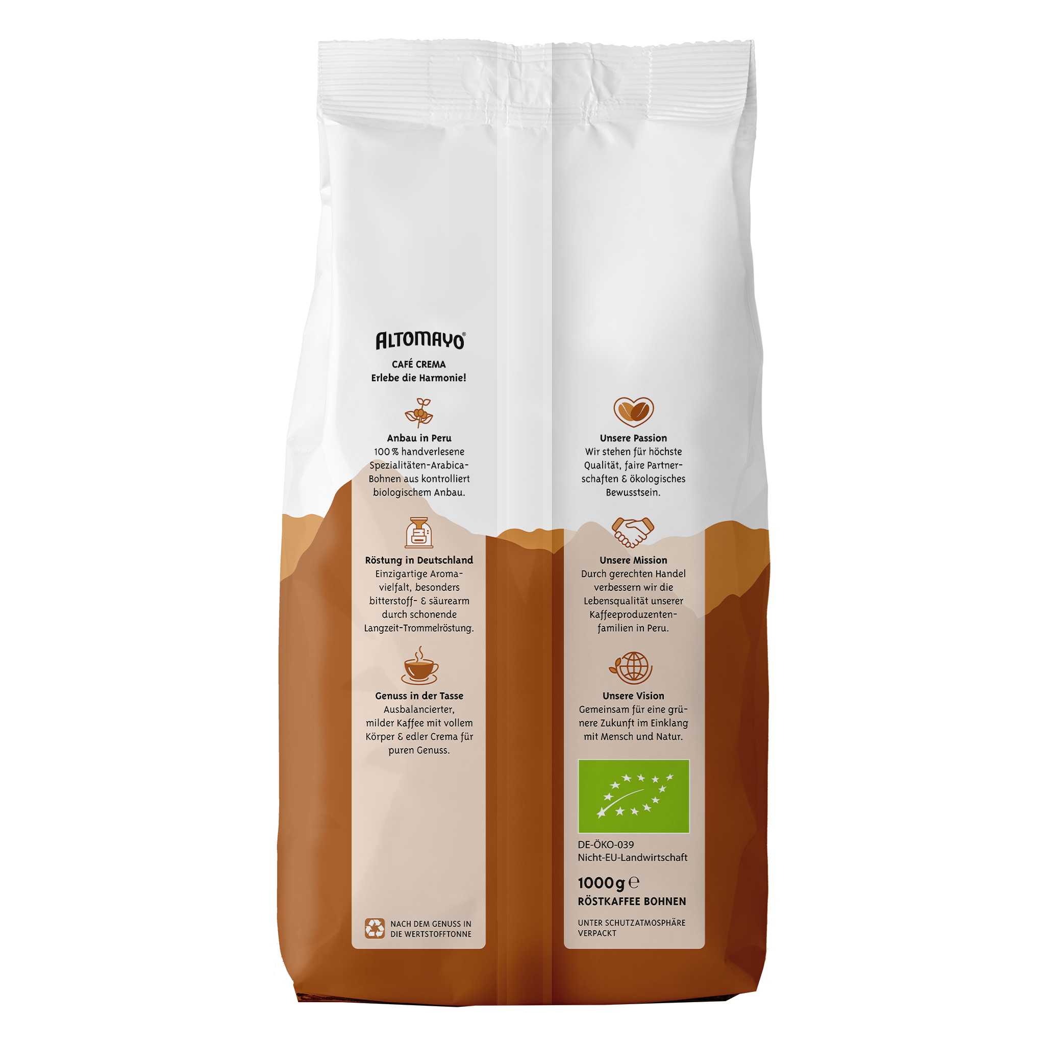 Altomayo Bio-Kaffee Café Crema Bohnen 1000 g mild