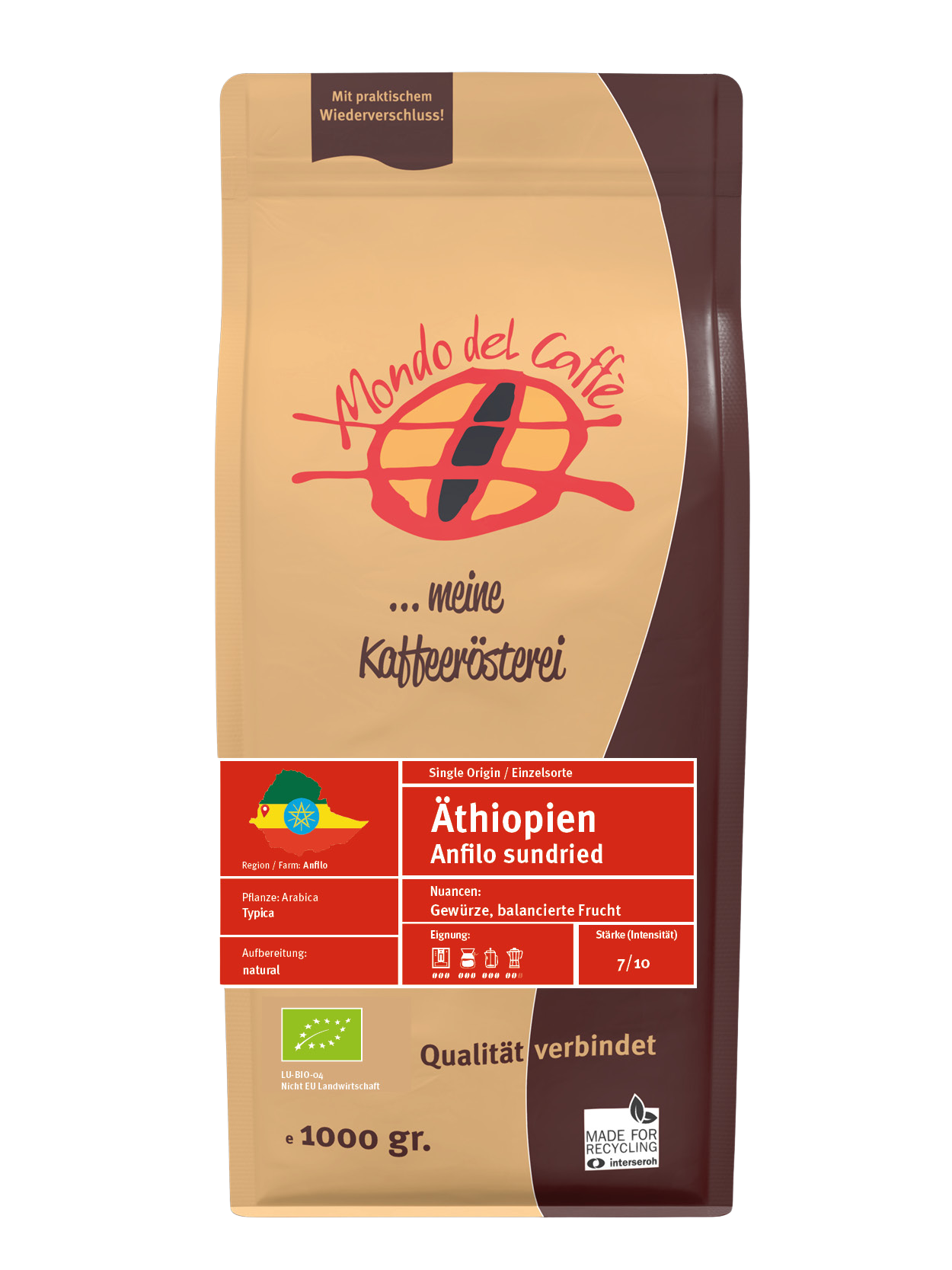 Äthiopien Bio Kaffee ganze Bohne 1 kg Waldkaffee
