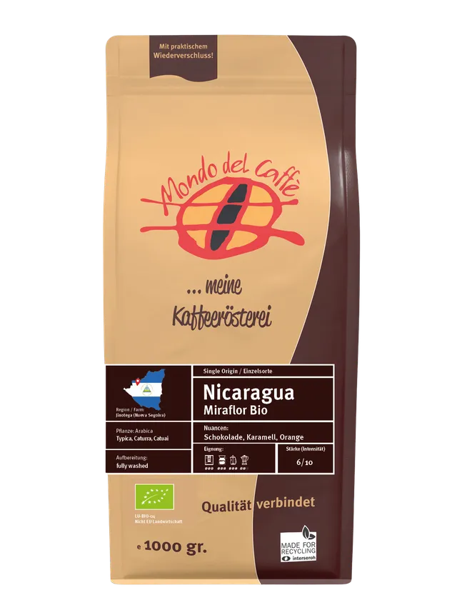 Mondo del Caffè Nicaragua Bio Kaffee ganze Bohne 1 kg Bio