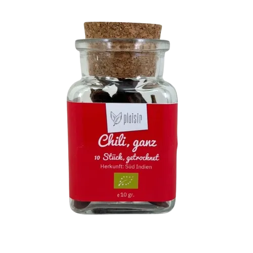 Plaisir Chilli Schoten getrocknet Bio Glasdose